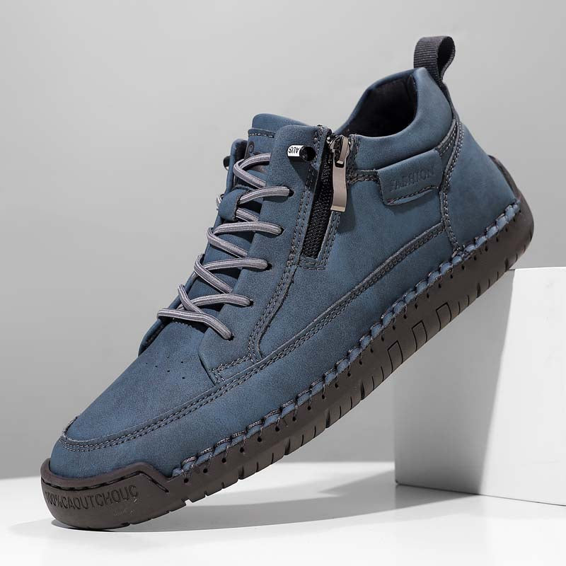 Men's Genuine Leather Casual Mid top shoes - Side Zipper, Waterproof, Wide Toe Box with Arch Support