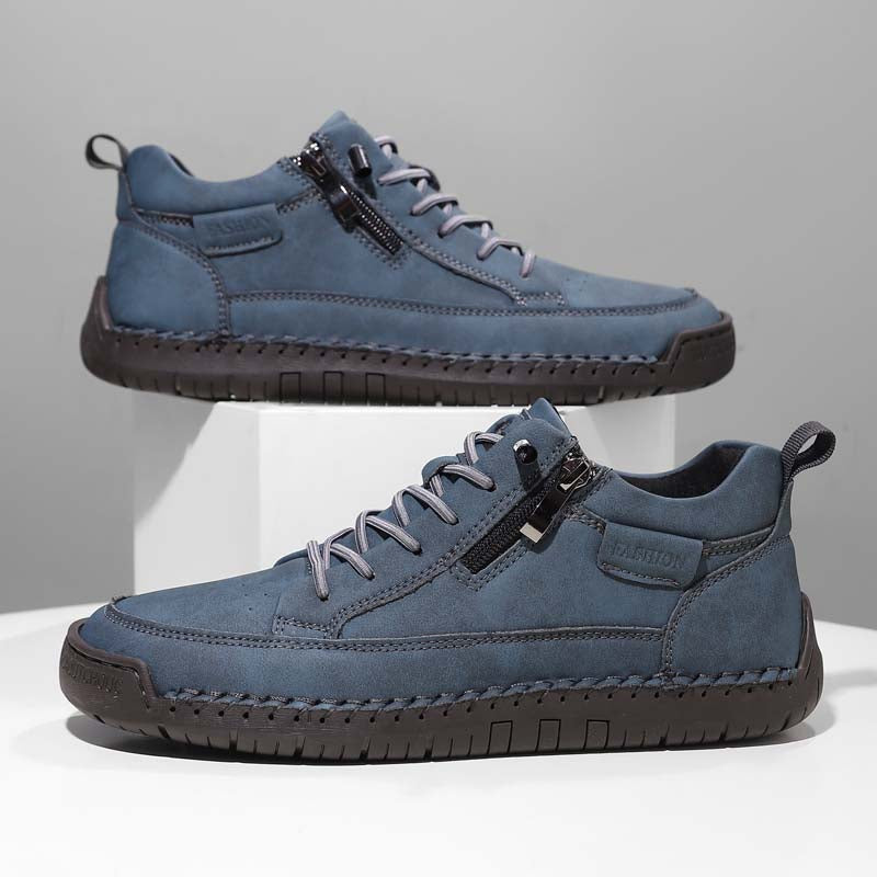 Men's Genuine Leather Casual Mid top shoes - Side Zipper, Waterproof, Wide Toe Box with Arch Support