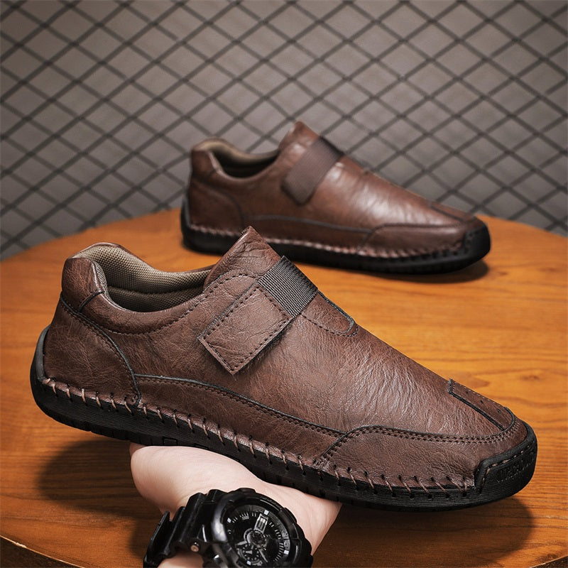 Men's Slip-on Genuine Leather Shoes - Slip-On, Waterproof, Wide Toe Box with Arch Support