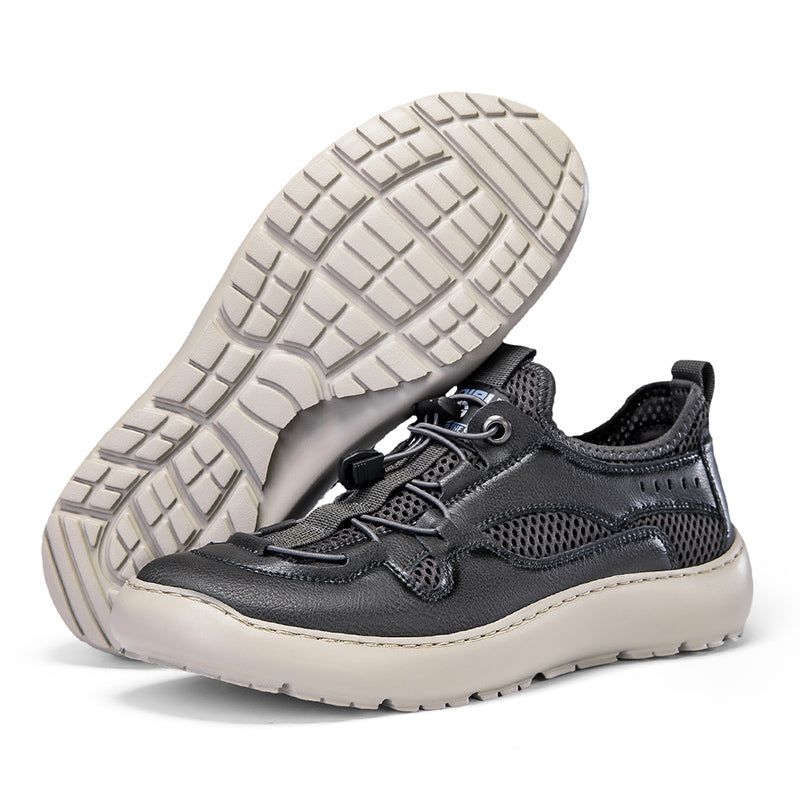 (⏰ Last Day 70% OFF 🔥)Men's Classic Leather Mesh Hiking Shoes - Slip-On, Breathable, Slip-Resistant, Wide Toe Box with Arch Support