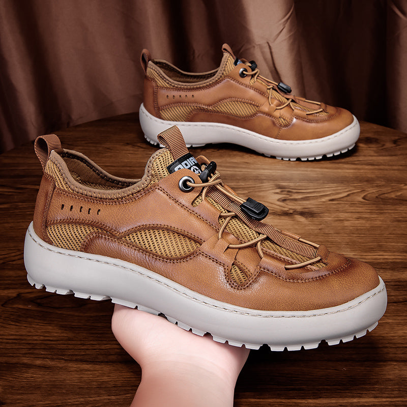 (⏰ Last Day 70% OFF 🔥)Men's Classic Leather Mesh Hiking Shoes - Slip-On, Breathable, Slip-Resistant, Wide Toe Box with Arch Support