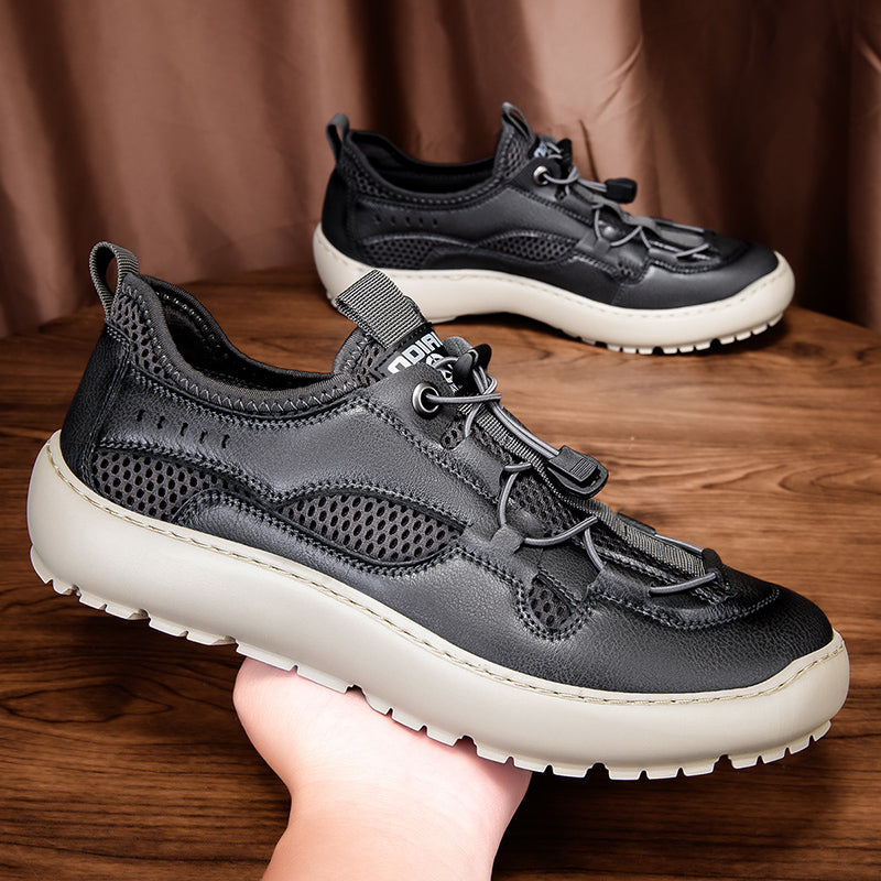 (⏰ Last Day 70% OFF 🔥)Men's Classic Leather Mesh Hiking Shoes - Slip-On, Breathable, Slip-Resistant, Wide Toe Box with Arch Support