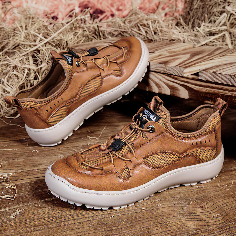 (⏰ Last Day 70% OFF 🔥)Men's Classic Leather Mesh Hiking Shoes - Slip-On, Breathable, Slip-Resistant, Wide Toe Box with Arch Support