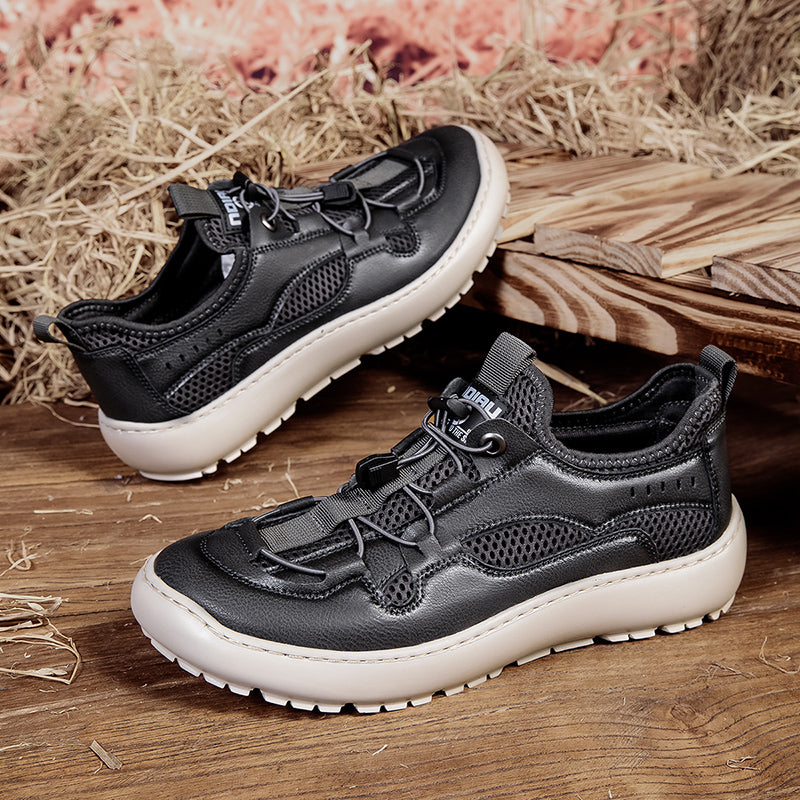 (⏰ Last Day 70% OFF 🔥)Men's Classic Leather Mesh Hiking Shoes - Slip-On, Breathable, Slip-Resistant, Wide Toe Box with Arch Support