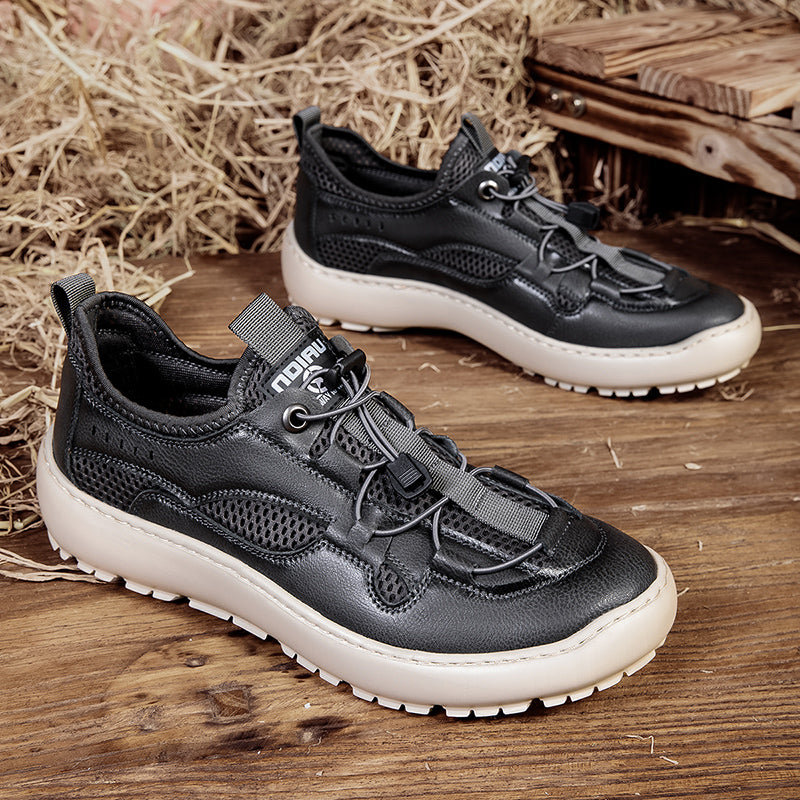 (⏰ Last Day 70% OFF 🔥)Men's Classic Leather Mesh Hiking Shoes - Slip-On, Breathable, Slip-Resistant, Wide Toe Box with Arch Support