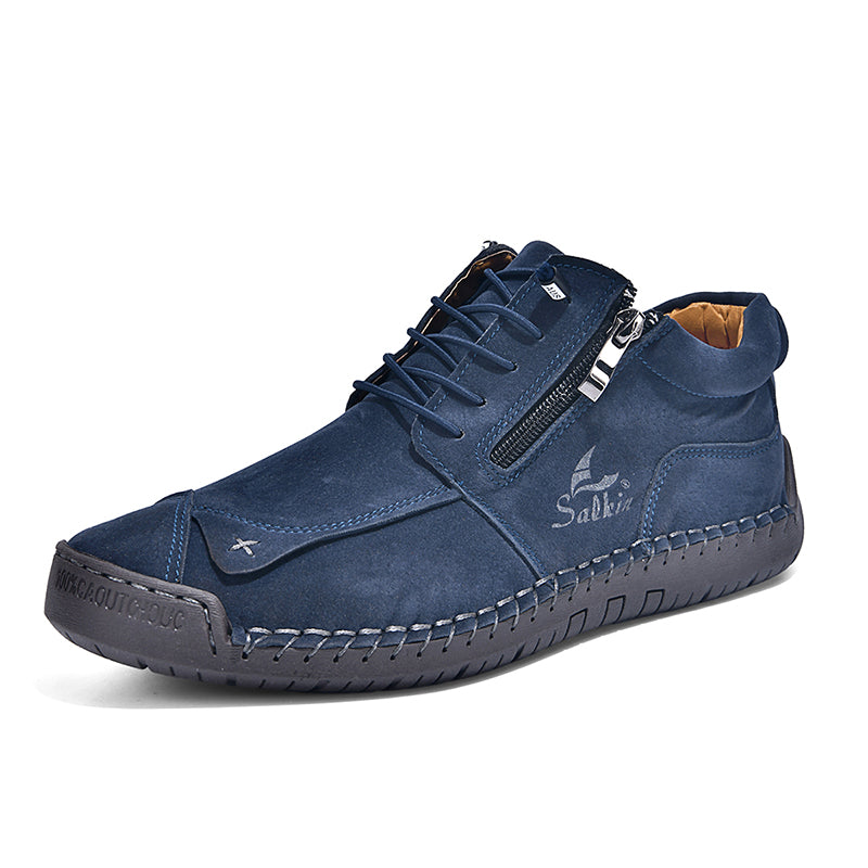 Men's Suede Casual Boots - Side Zipper, Waterproof, Wide Toe Box with Arch Support
