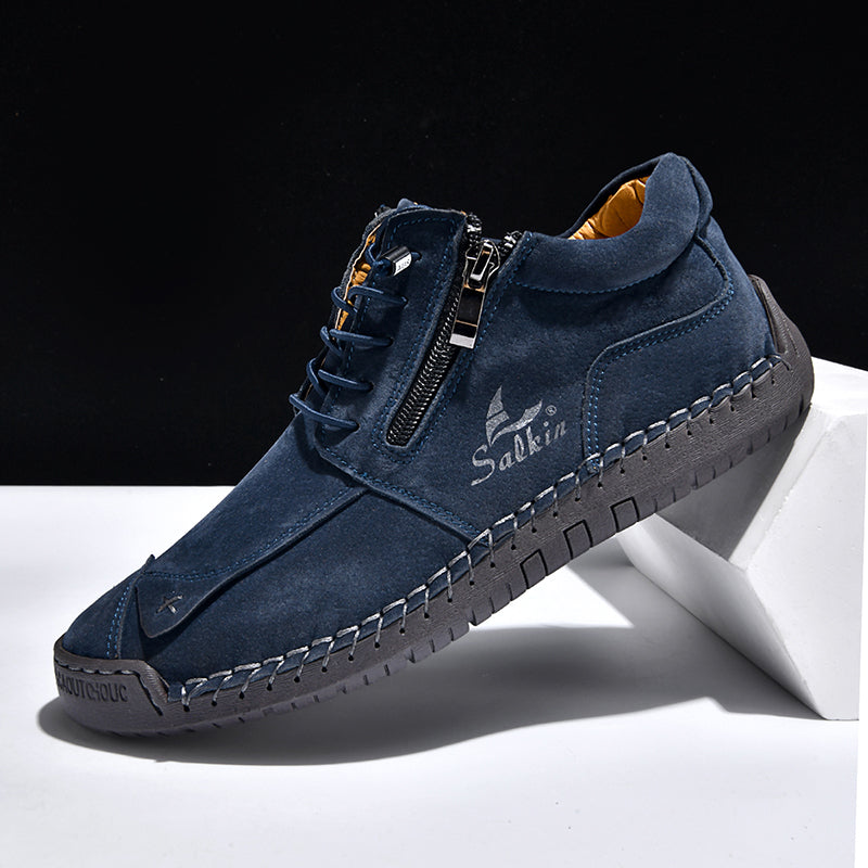 Men's Suede Casual Boots - Side Zipper, Waterproof, Wide Toe Box with Arch Support
