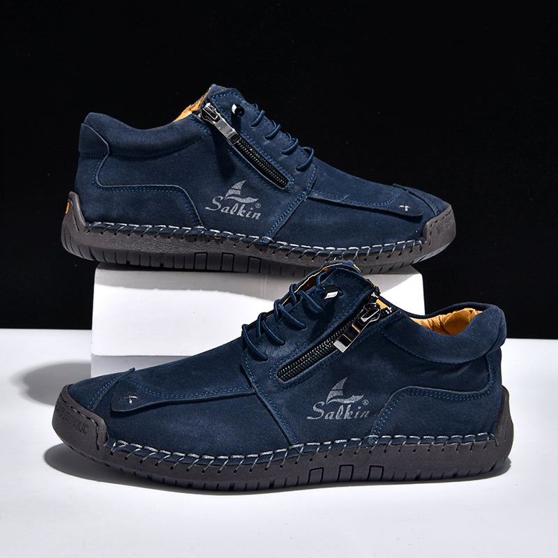 Men's Suede Casual Boots - Side Zipper, Waterproof, Wide Toe Box with Arch Support