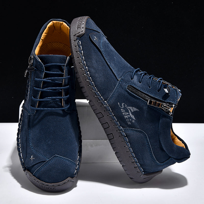Men's Suede Casual Boots - Side Zipper, Waterproof, Wide Toe Box with Arch Support