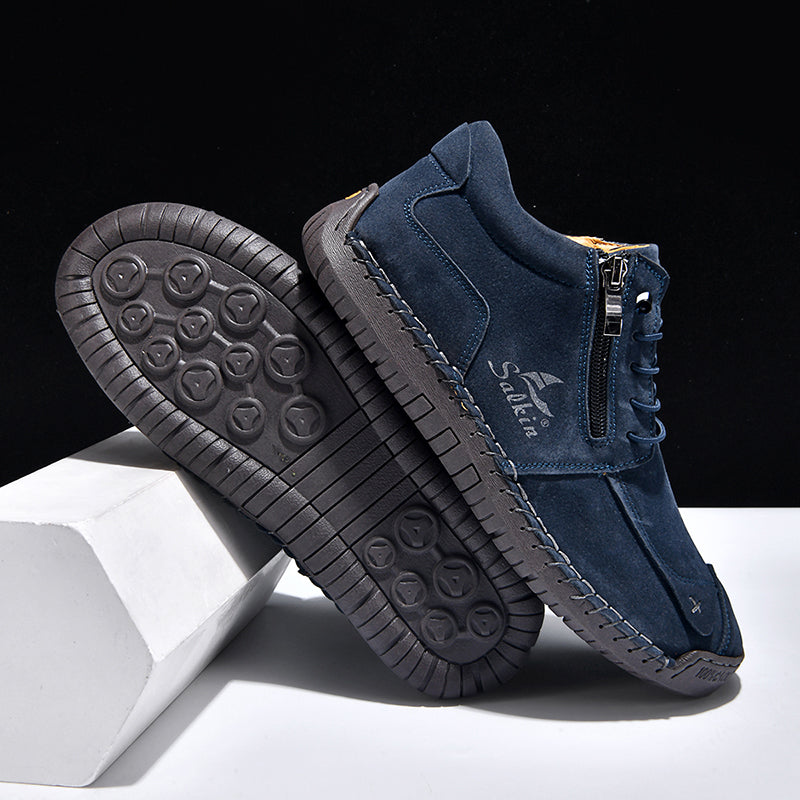 Men's Suede Casual Boots - Side Zipper, Waterproof, Wide Toe Box with Arch Support