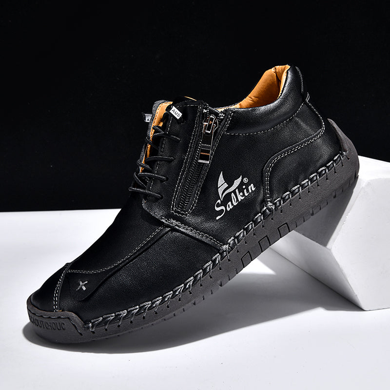 Men's Suede Casual Boots - Side Zipper, Waterproof, Wide Toe Box with Arch Support