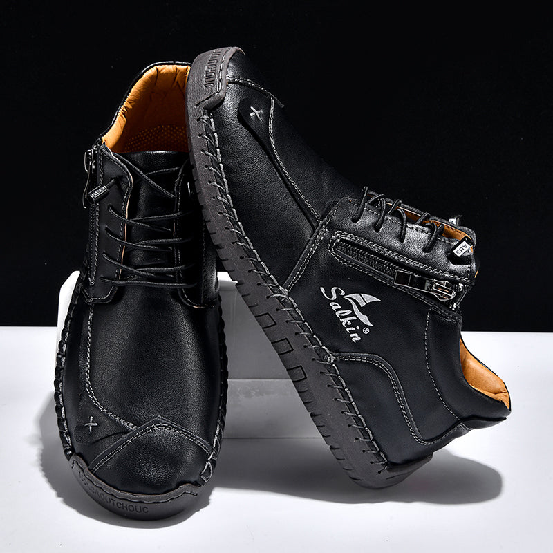 Men's Suede Casual Boots - Side Zipper, Waterproof, Wide Toe Box with Arch Support