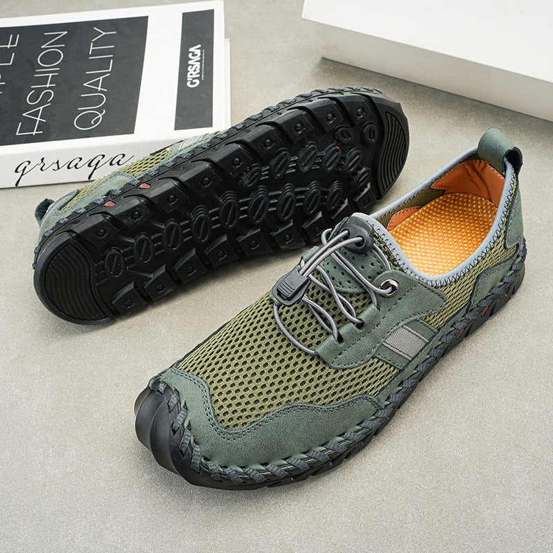 Men's Mesh Hiking Shoes - Slip-On, Breathable, Slip-Resistant, Wide Toe Box with Arch Support