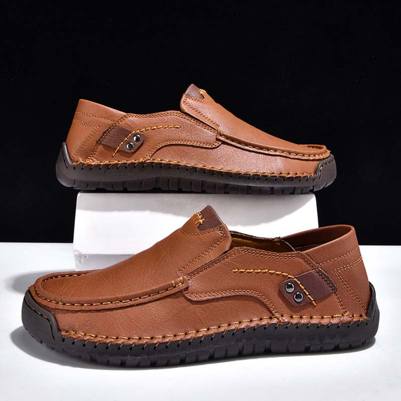 Men's Genuine Leather Casual Boots - Slip-On, Waterproof, Wide Toe Box with Arch Support