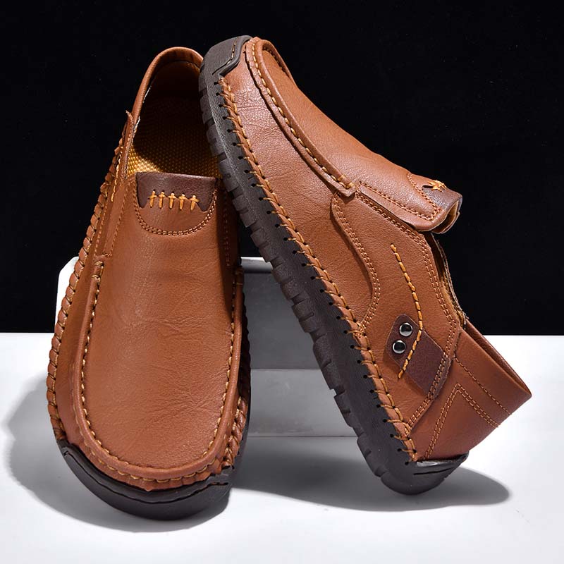 Men's Genuine Leather Casual Boots - Slip-On, Waterproof, Wide Toe Box with Arch Support