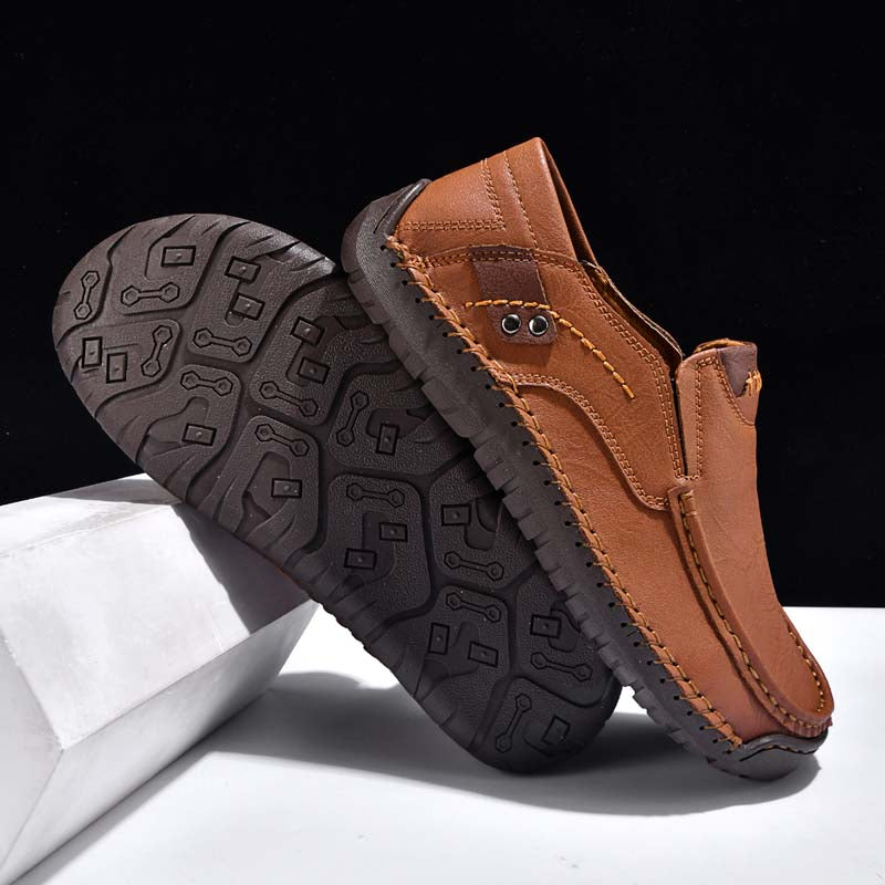 Men's Genuine Leather Casual Boots - Slip-On, Waterproof, Wide Toe Box with Arch Support