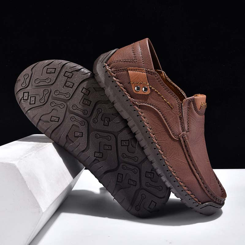 Men's Genuine Leather Casual Boots - Slip-On, Waterproof, Wide Toe Box with Arch Support