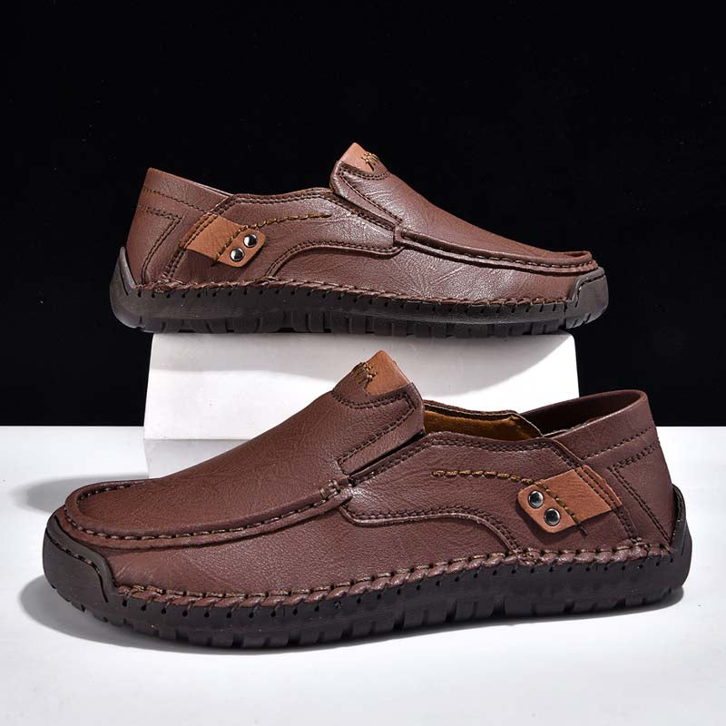 Men's Genuine Leather Casual Boots - Slip-On, Waterproof, Wide Toe Box with Arch Support