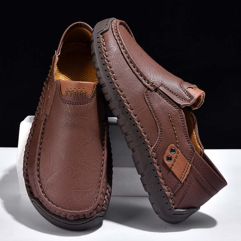 Men's Genuine Leather Casual Boots - Slip-On, Waterproof, Wide Toe Box with Arch Support