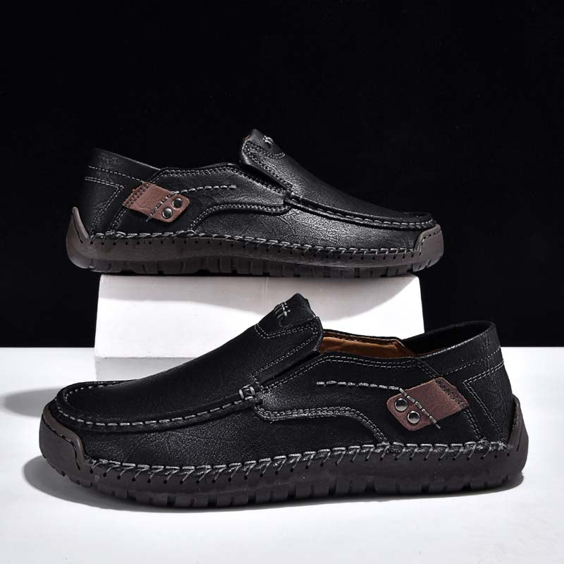 Men's Genuine Leather Casual Boots - Slip-On, Waterproof, Wide Toe Box with Arch Support