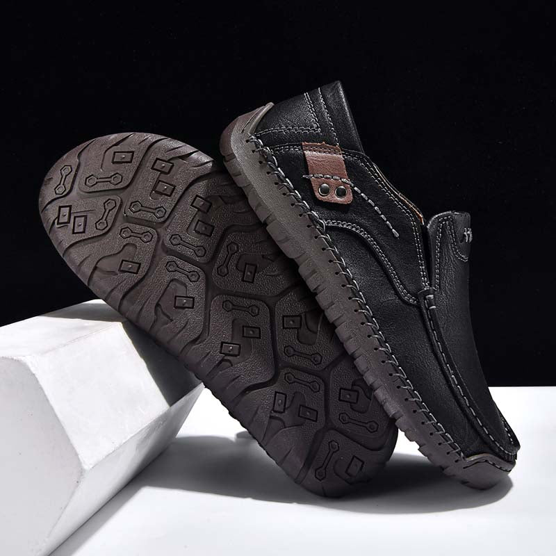 Men's Genuine Leather Casual Boots - Slip-On, Waterproof, Wide Toe Box with Arch Support