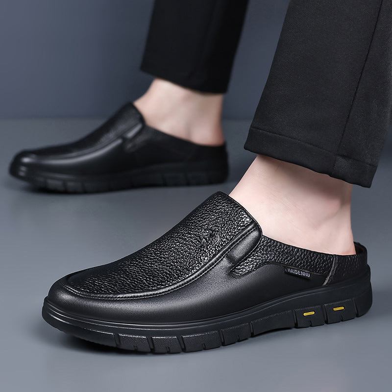 Men's Genuine Leather Walking Shoes - Slip-On, Lightweight, Wide Toe Box with Arch Support