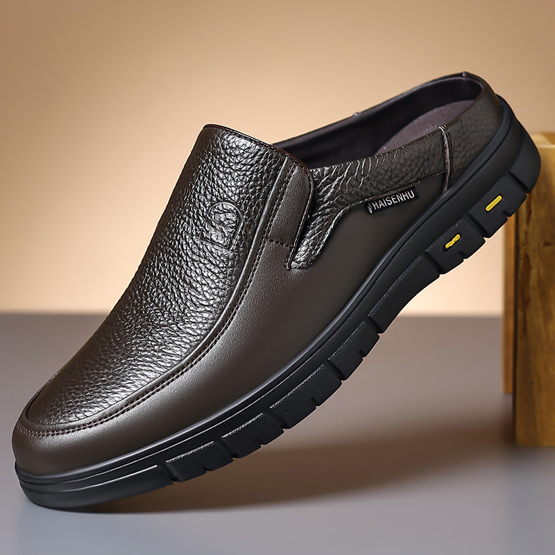 Men's Genuine Leather Walking Shoes - Slip-On, Lightweight, Wide Toe Box with Arch Support