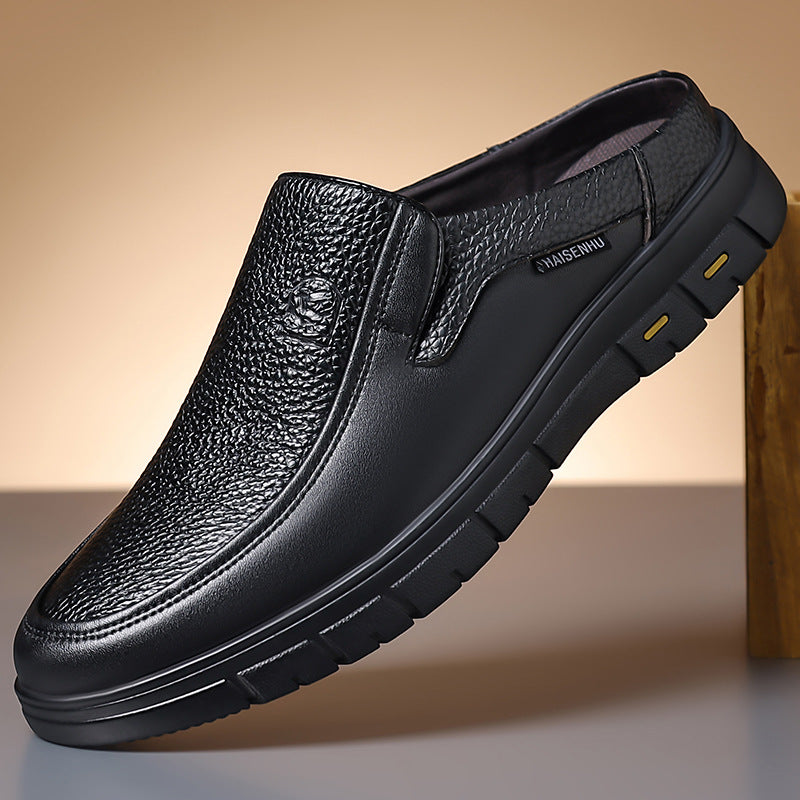 Men's Genuine Leather Walking Shoes - Slip-On, Lightweight, Wide Toe Box with Arch Support