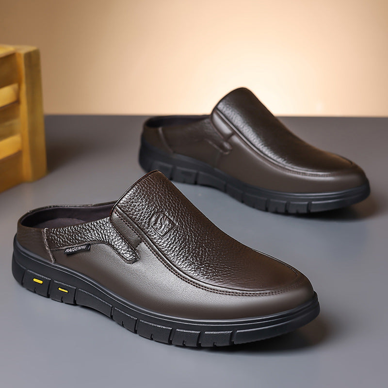 Men's Genuine Leather Walking Shoes - Slip-On, Lightweight, Wide Toe Box with Arch Support