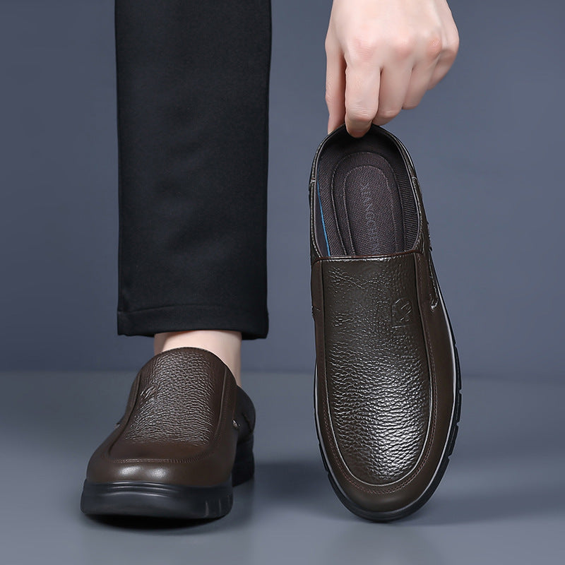 Men's Genuine Leather Walking Shoes - Slip-On, Lightweight, Wide Toe Box with Arch Support