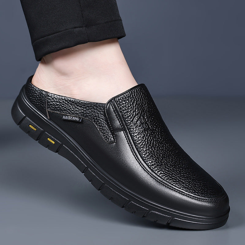 Men's Genuine Leather Walking Shoes - Slip-On, Lightweight, Wide Toe Box with Arch Support