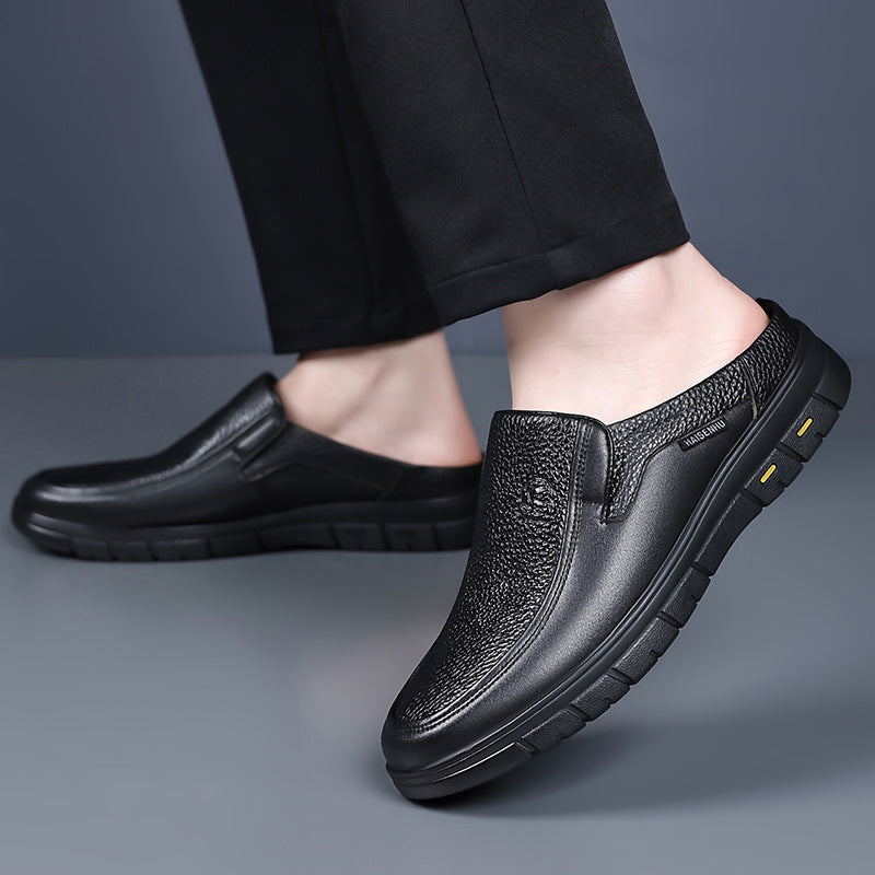Men's Genuine Leather Walking Shoes - Slip-On, Lightweight, Wide Toe Box with Arch Support