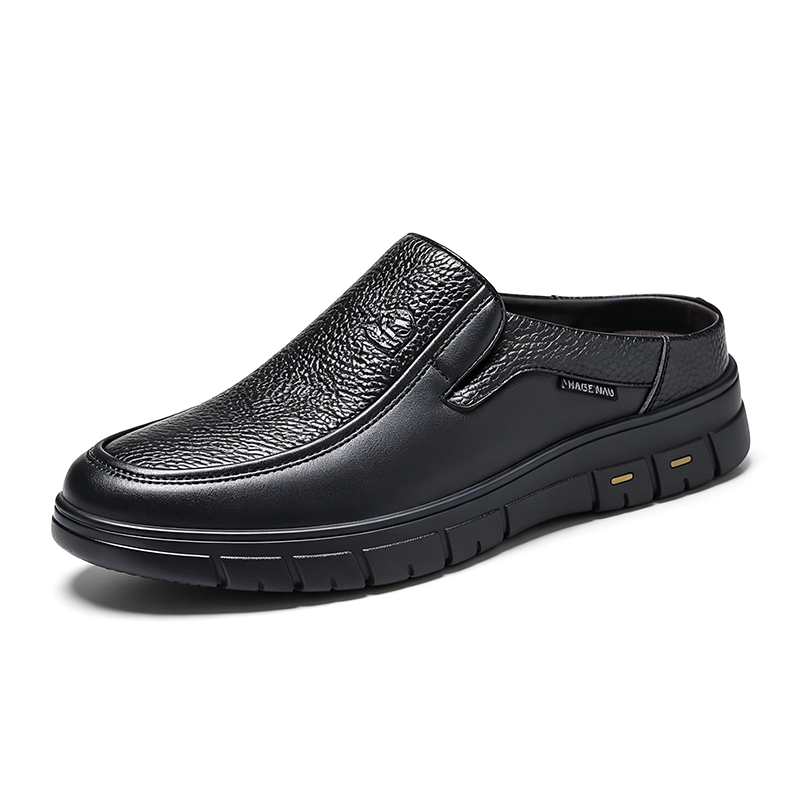 Men's Genuine Leather Walking Shoes - Slip-On, Lightweight, Wide Toe Box with Arch Support