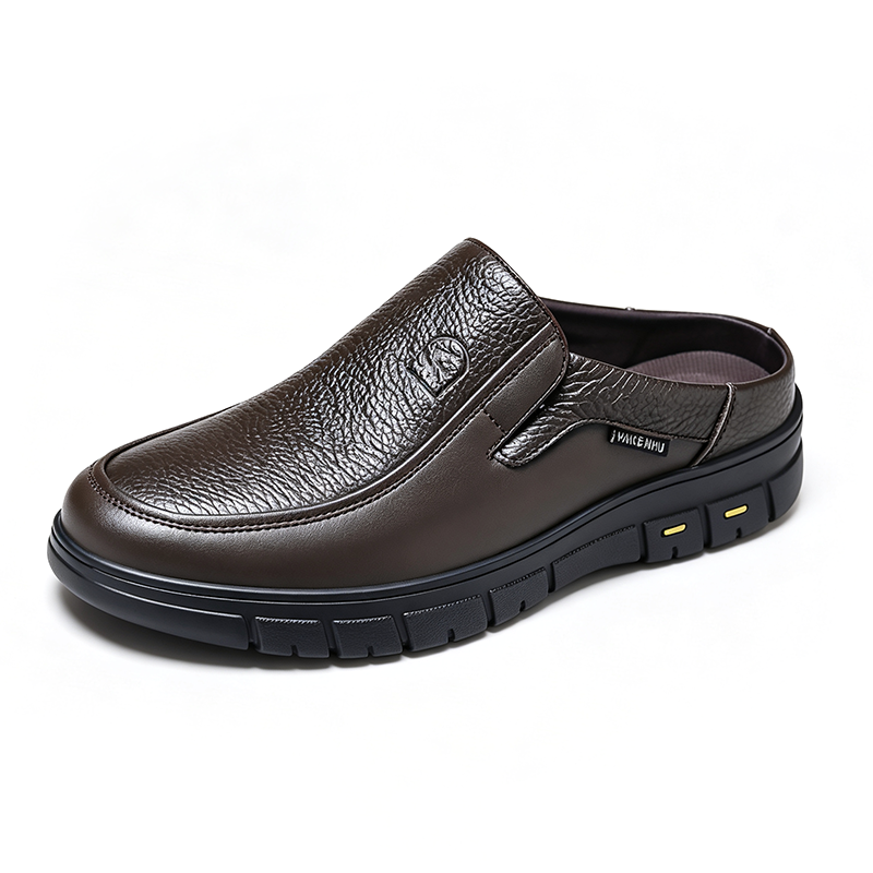 Men's Genuine Leather Walking Shoes - Slip-On, Lightweight, Wide Toe Box with Arch Support