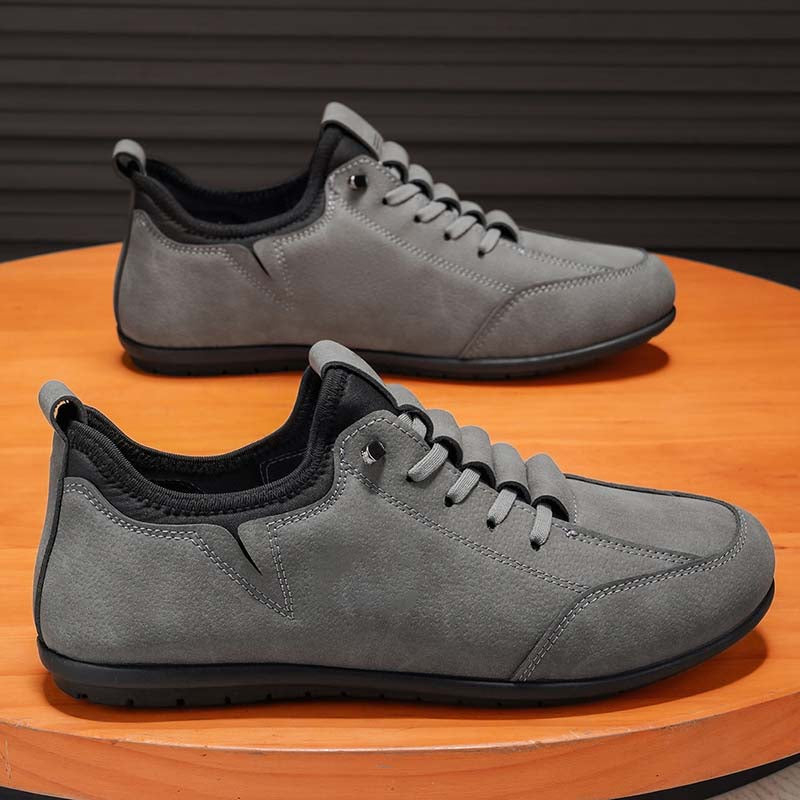 Men's Suede Walking Shoes - Lace-Up, Breathable, Wide Toe Box with Arch Support