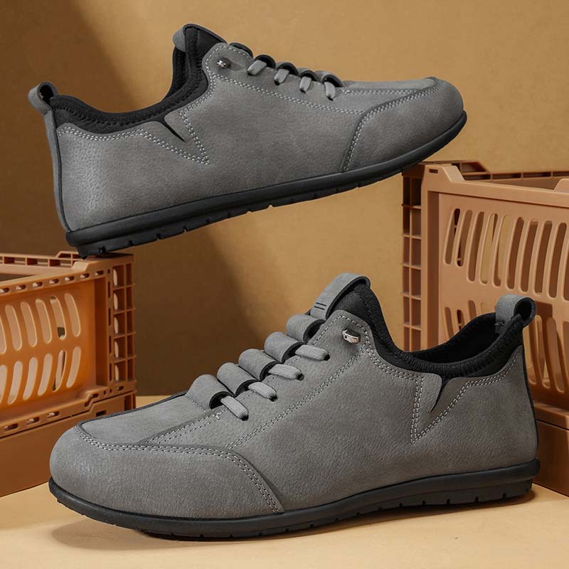 Men's Suede Walking Shoes - Lace-Up, Breathable, Wide Toe Box with Arch Support
