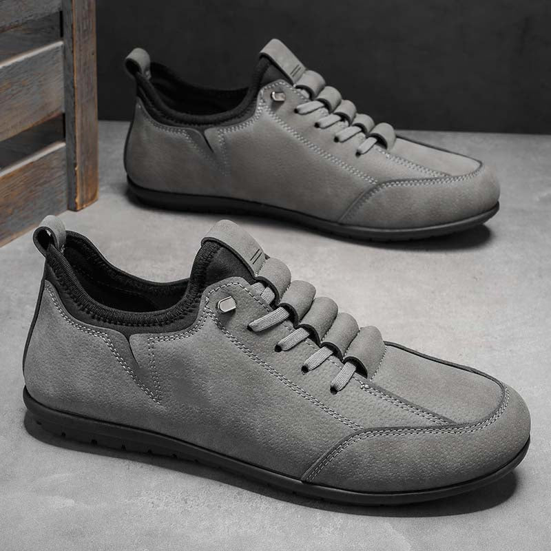 Men's Suede Walking Shoes - Lace-Up, Breathable, Wide Toe Box with Arch Support