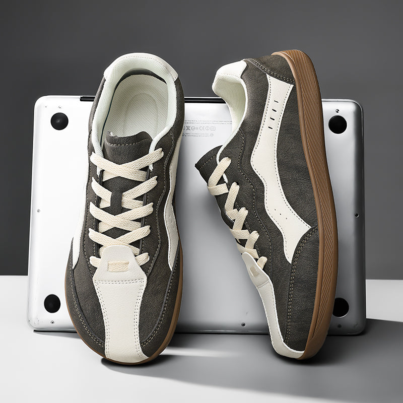 Men's Genuine Leather Walking Shoes - Lace-Up, Waterproof, Wide Toe Box with Arch Support
