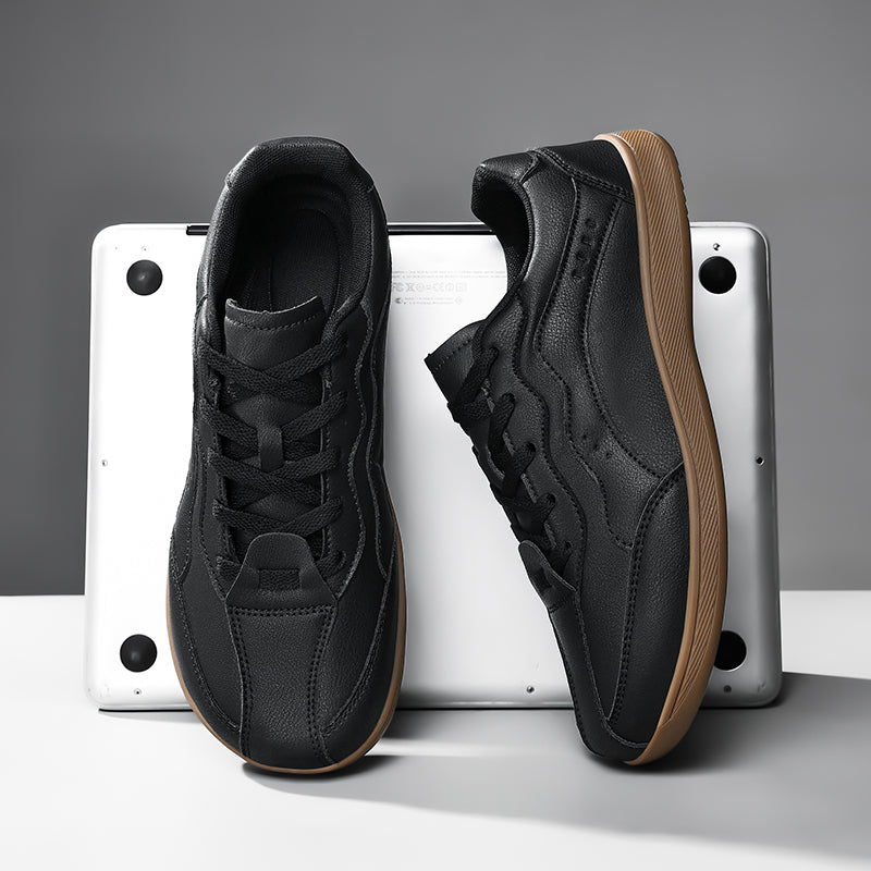 Men's Genuine Leather Walking Shoes - Lace-Up, Waterproof, Wide Toe Box with Arch Support