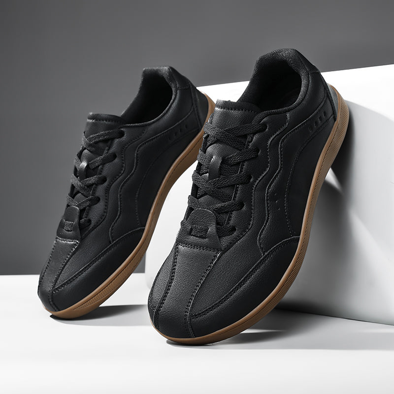 Men's Genuine Leather Walking Shoes - Lace-Up, Waterproof, Wide Toe Box with Arch Support