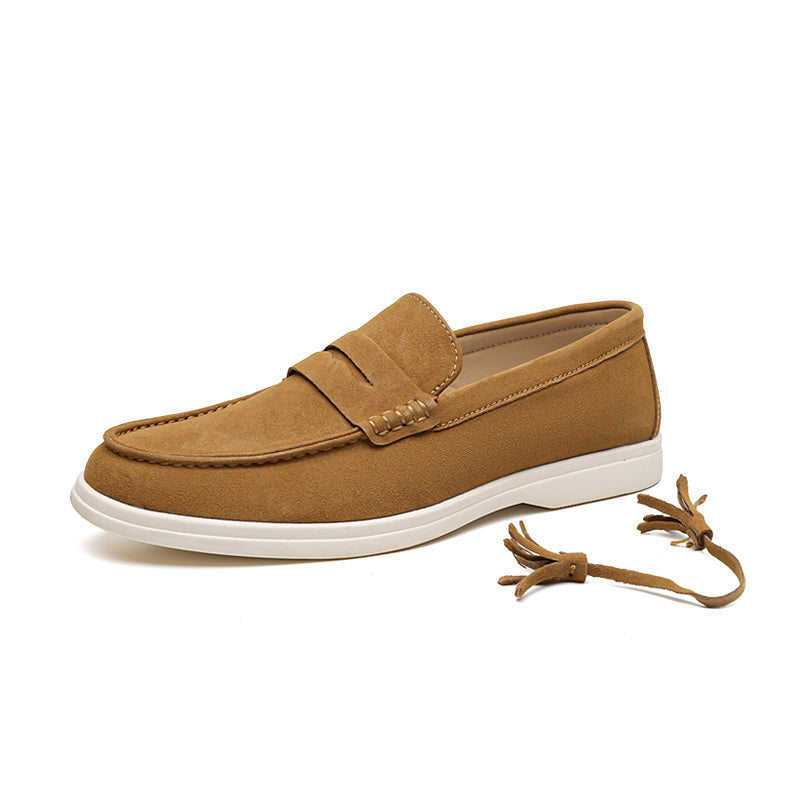 Men's Suede Walking Shoes - Slip-On, Lightweight, Wide Toe Box with Arch Support