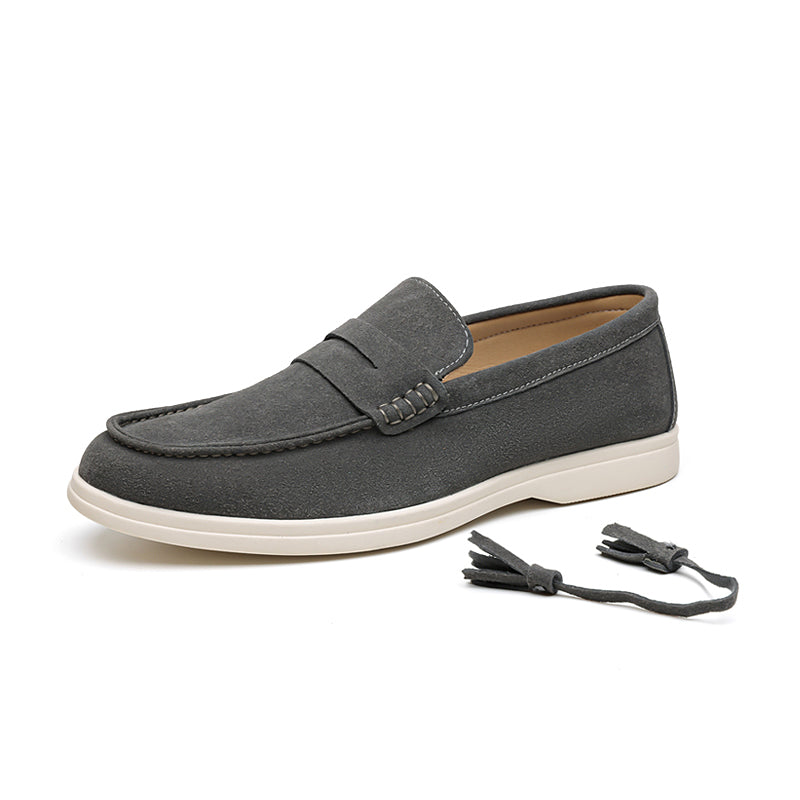 Men's Suede Walking Shoes - Slip-On, Lightweight, Wide Toe Box with Arch Support