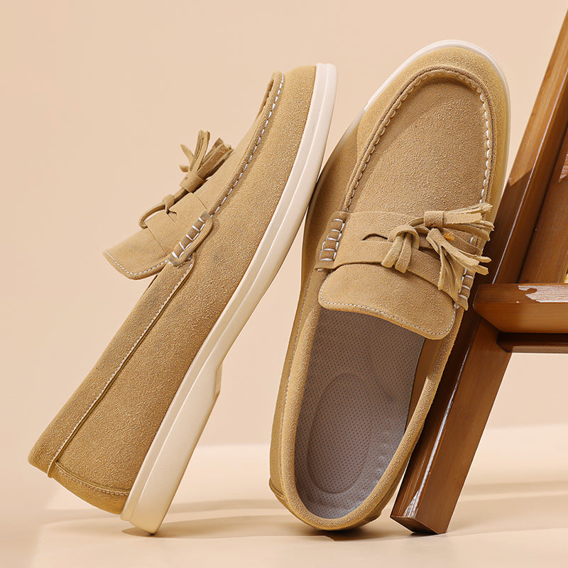 Men's Suede Walking Shoes - Slip-On, Lightweight, Wide Toe Box with Arch Support