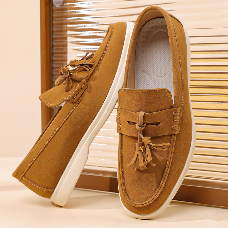 Men's Suede Walking Shoes - Slip-On, Lightweight, Wide Toe Box with Arch Support