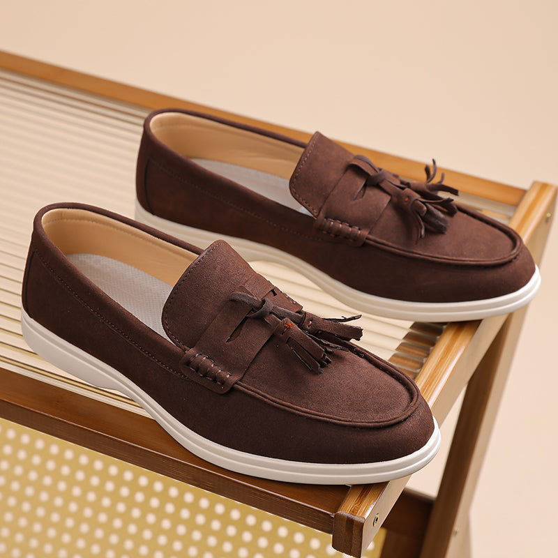 Men's Suede Walking Shoes - Slip-On, Lightweight, Wide Toe Box with Arch Support