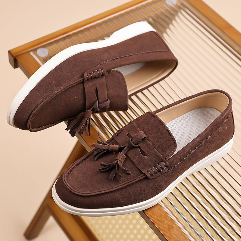 Men's Suede Walking Shoes - Slip-On, Lightweight, Wide Toe Box with Arch Support