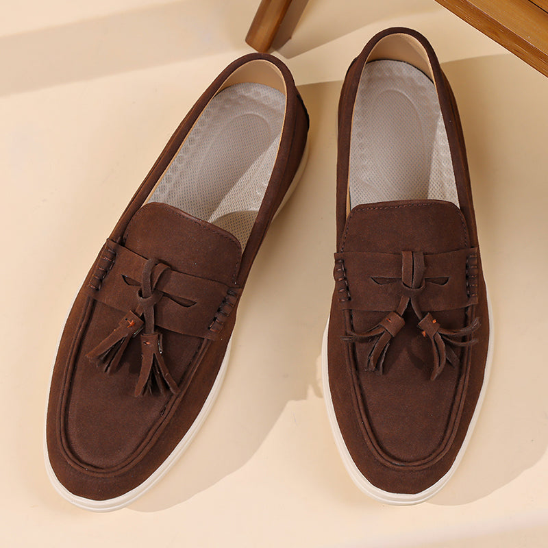 Men's Suede Walking Shoes - Slip-On, Lightweight, Wide Toe Box with Arch Support