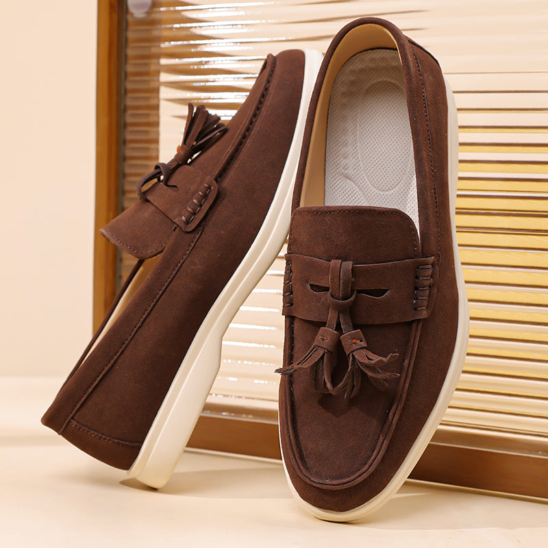 Men's Suede Walking Shoes - Slip-On, Lightweight, Wide Toe Box with Arch Support