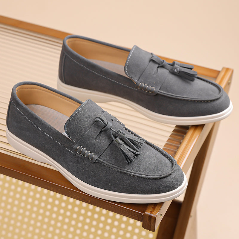 Men's Suede Walking Shoes - Slip-On, Lightweight, Wide Toe Box with Arch Support