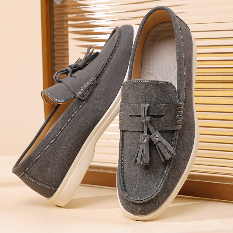 Men's Suede Walking Shoes - Slip-On, Lightweight, Wide Toe Box with Arch Support